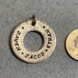 Javin Jacob Ethan Pendant Charm Names Silver Ring Washer Hammered Sons Family